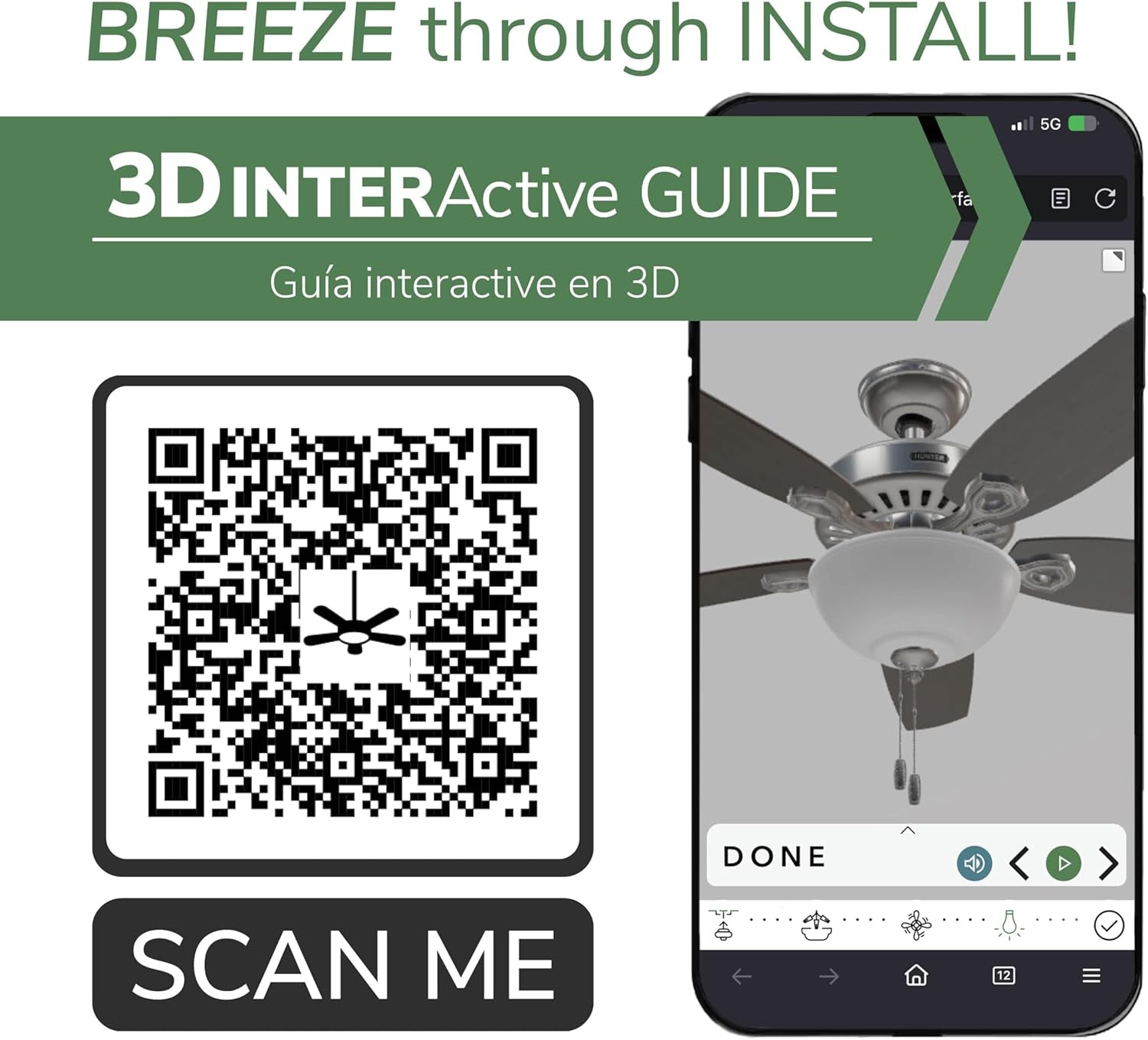 Fan Company 53090 Builder Deluxe Indoor Ceiling Fan with LED Light and Pull Chain Control, 52", Brushed Nickel Finish