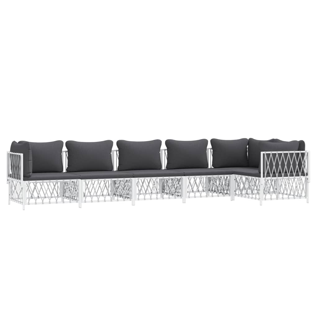 vidaXL 6 Piece Patio Lounge Set with Cushions White Steel