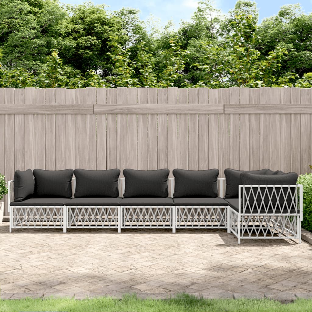 vidaXL 6 Piece Patio Lounge Set with Cushions White Steel