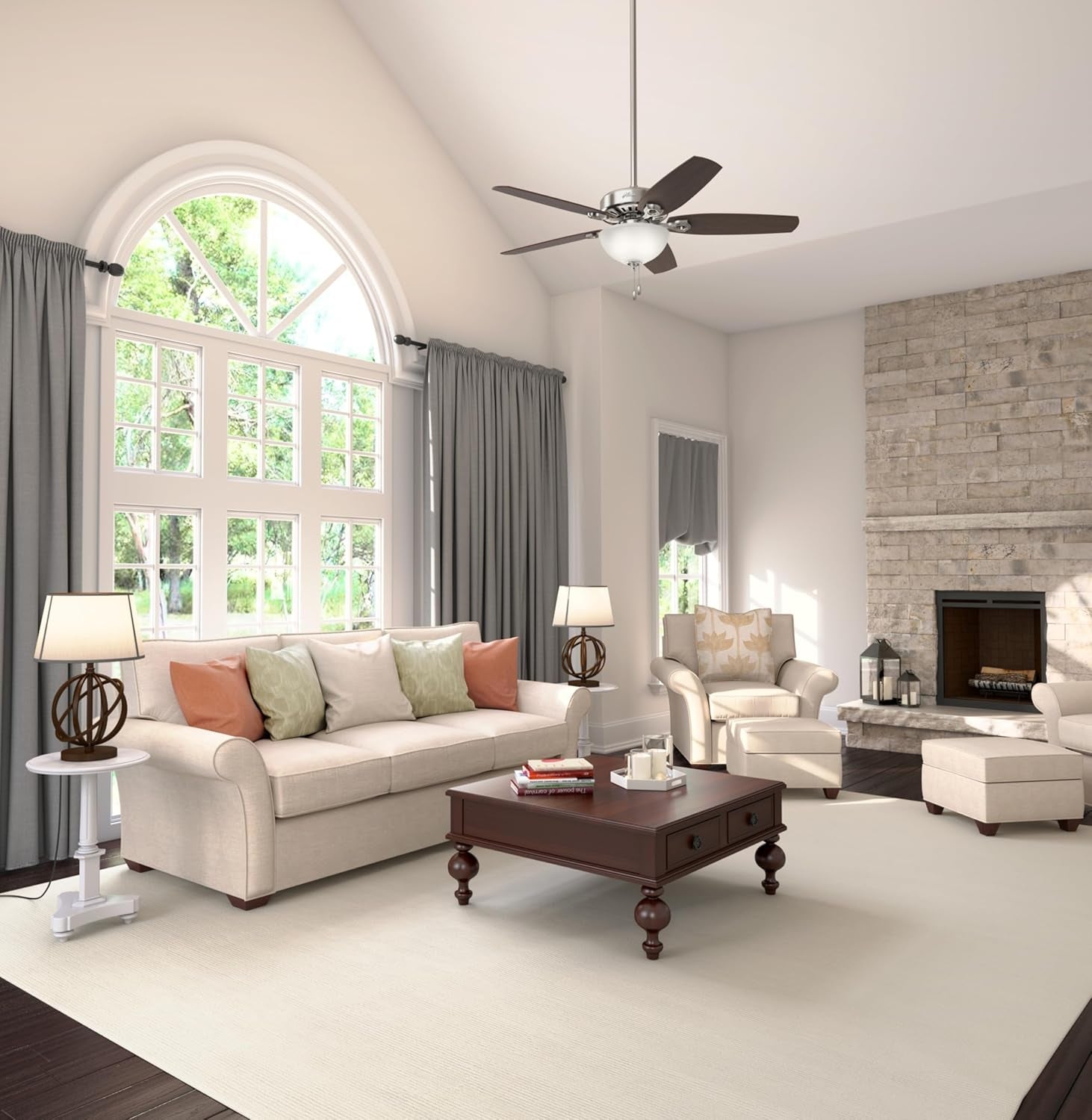 Fan Company 53090 Builder Deluxe Indoor Ceiling Fan with LED Light and Pull Chain Control, 52", Brushed Nickel Finish