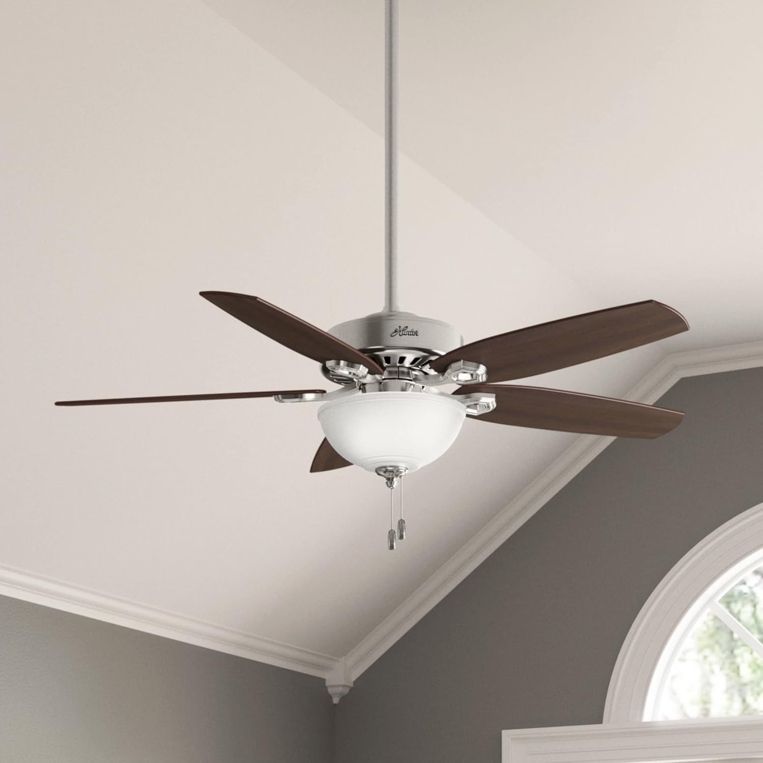 Fan Company 53090 Builder Deluxe Indoor Ceiling Fan with LED Light and Pull Chain Control, 52", Brushed Nickel Finish