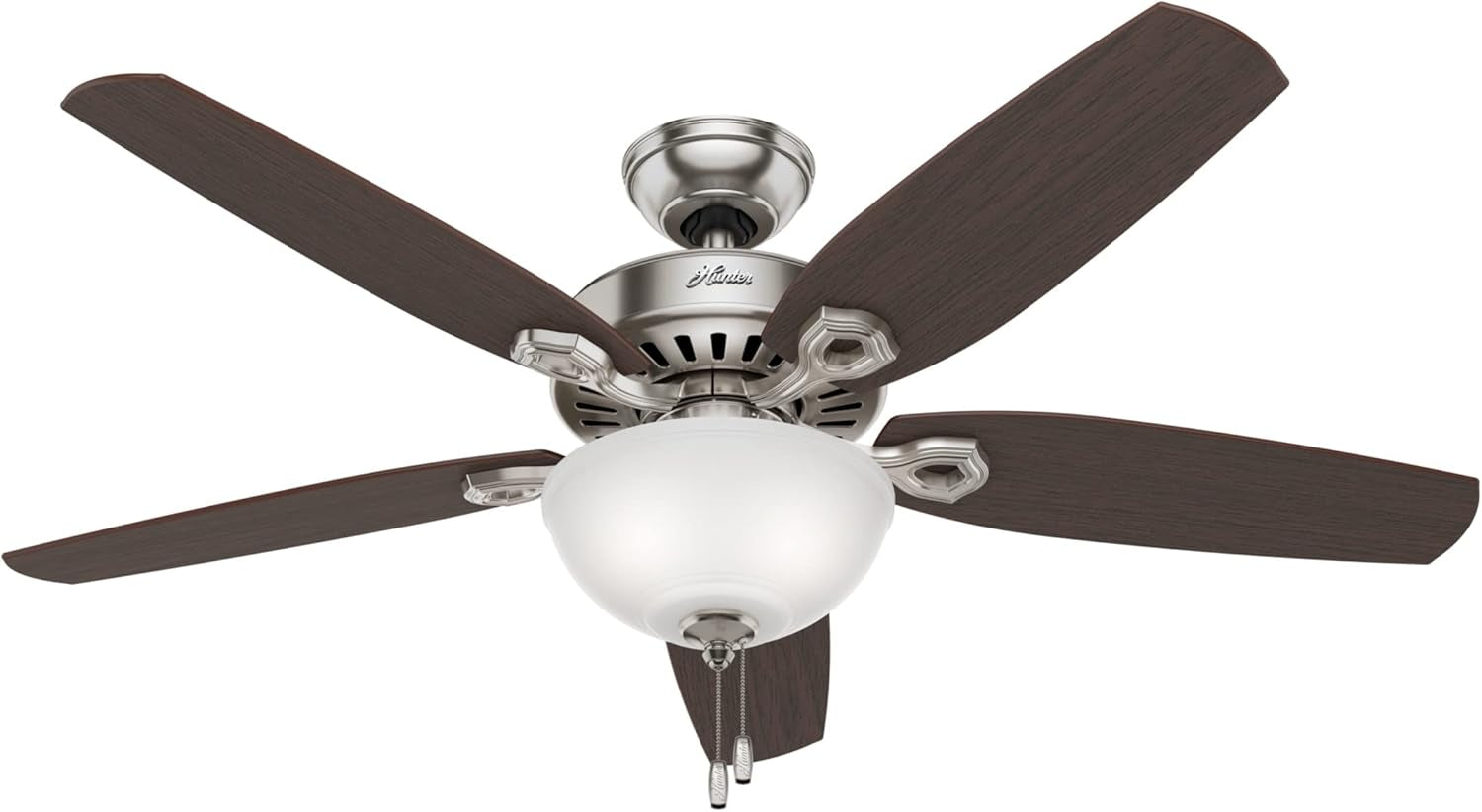 Fan Company 53090 Builder Deluxe Indoor Ceiling Fan with LED Light and Pull Chain Control, 52", Brushed Nickel Finish